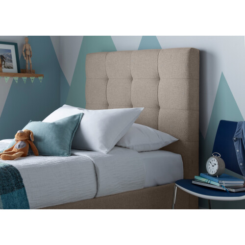 Bedmaster Candice Oatmeal Fabric Ottoman Storage Bed Single 2
