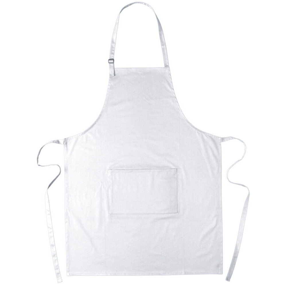 (White) 100% Cotton Adjustable Apron Front Pocket Chef