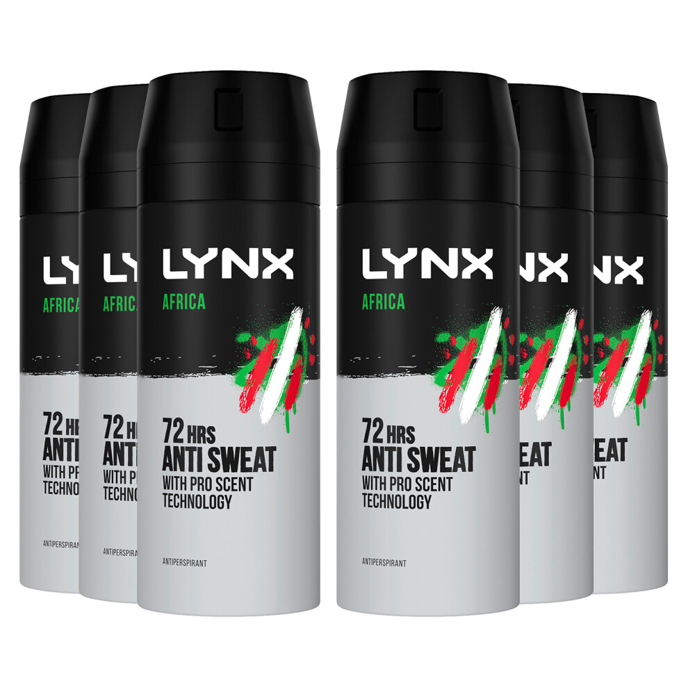 Lynx Africa 72H Anti-Perspirant Body Spray For Men, 6X150ml
