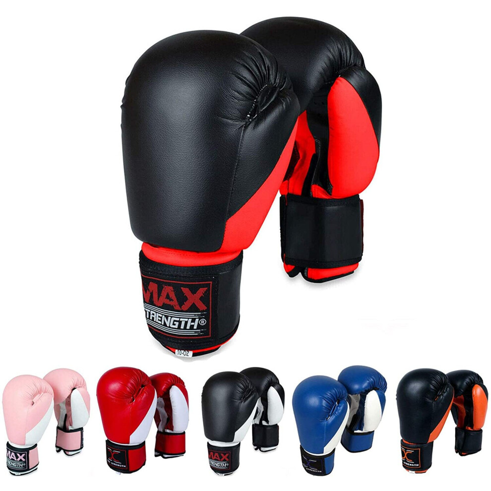 (Black/Red, 12oz) Punch Boxing Gloves Training MMA Sparring Punching Fight Muay Thai Kickboxing