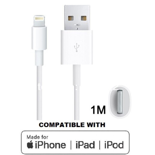 Replacement 1m Apple Lightning to USB Cable - Sync & Charge for iPhone, iPad, iPod, AirPods (White)