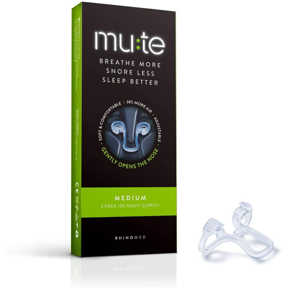 Rhinomed Mute Anti Snoring Aid Solution, Nasal Dilator for Snore Reduction, Breathe Better, Sleep Aid, Comfortable Nose Vent, Medium
