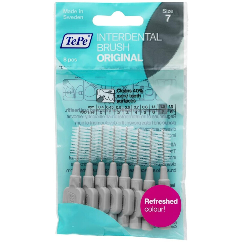 TEPE Interdental Brushes Original 1.3mm Size 7 Simple and effective cleaning of interdental spaces x brushes, Grey, 8 count