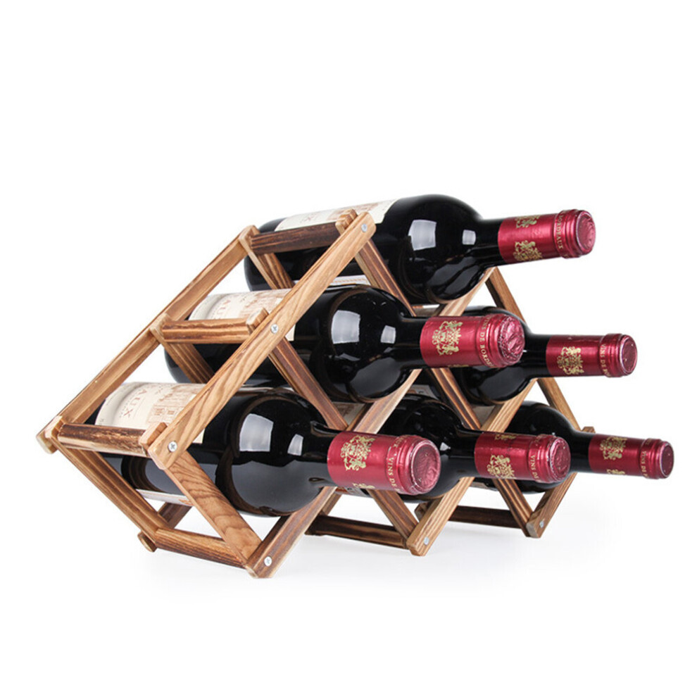 (Natural) Wooden 10 Bottles Folding Stand Rack Storage Wine Bottle Display Kitchen