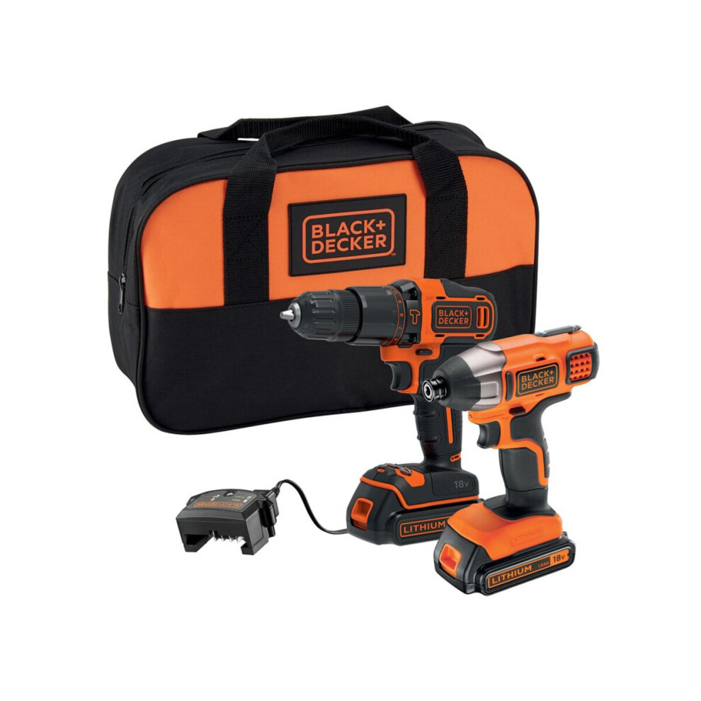 Black & Decker Cordless Combi Drill & Impact Driver Set BCK25S2S-GB 18V 1.5Ah