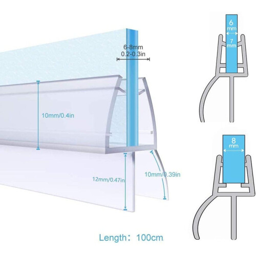 Shower Screen Seal Strip, 2Pcs Plastic Shower Door Seal for 68mm
