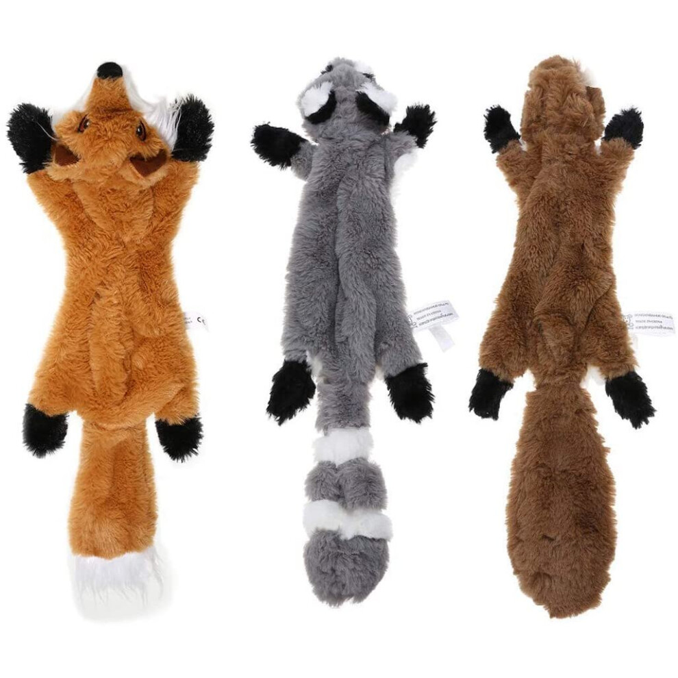 Stuffingless Dog Toy Stuffing Free Dog Chew Toys Set with Squirrel Raccoon and Fox Squeaky Plush Dog Toys for Small and Medium Dogs 3 Pac
