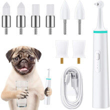 Dog Tartar Remover for Teeth Electric USB Teeth Polisher Plaque Stains Teeth Cleaner with 4 Brush Heads Dog Teeth Cleaner Tools for DOGS