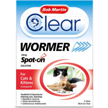 Bob Martin Clear Spot On Wormer for Cats & Kittens - 100% Effective Tapeworm Treatment (4 Pipettes)
