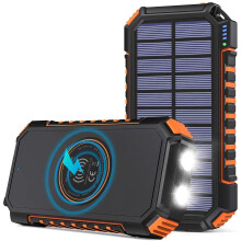Solar Charger 26800mAh, Hiluckey Wireless Portable Charger Power Bank with 4 Outputs & LED Flashlight, USB C Quick Charge Waterproof Phone C