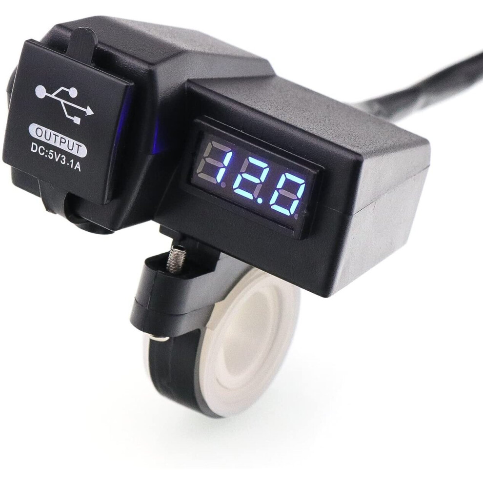Timloon Waterproof Motorcycle 5V 3.1A Dual Usb Charger & Voltage Display Voltmeter For 7/8 And 1" Handlebar Mounting Blue 3359145397863