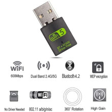 TFR USB WiFi Bluetooth Adapter, 600mbps Dual Band 2.4G / 5G Wireless WiFi dongle External Receiver Mini Dongle Network Card for Laptop Deskt