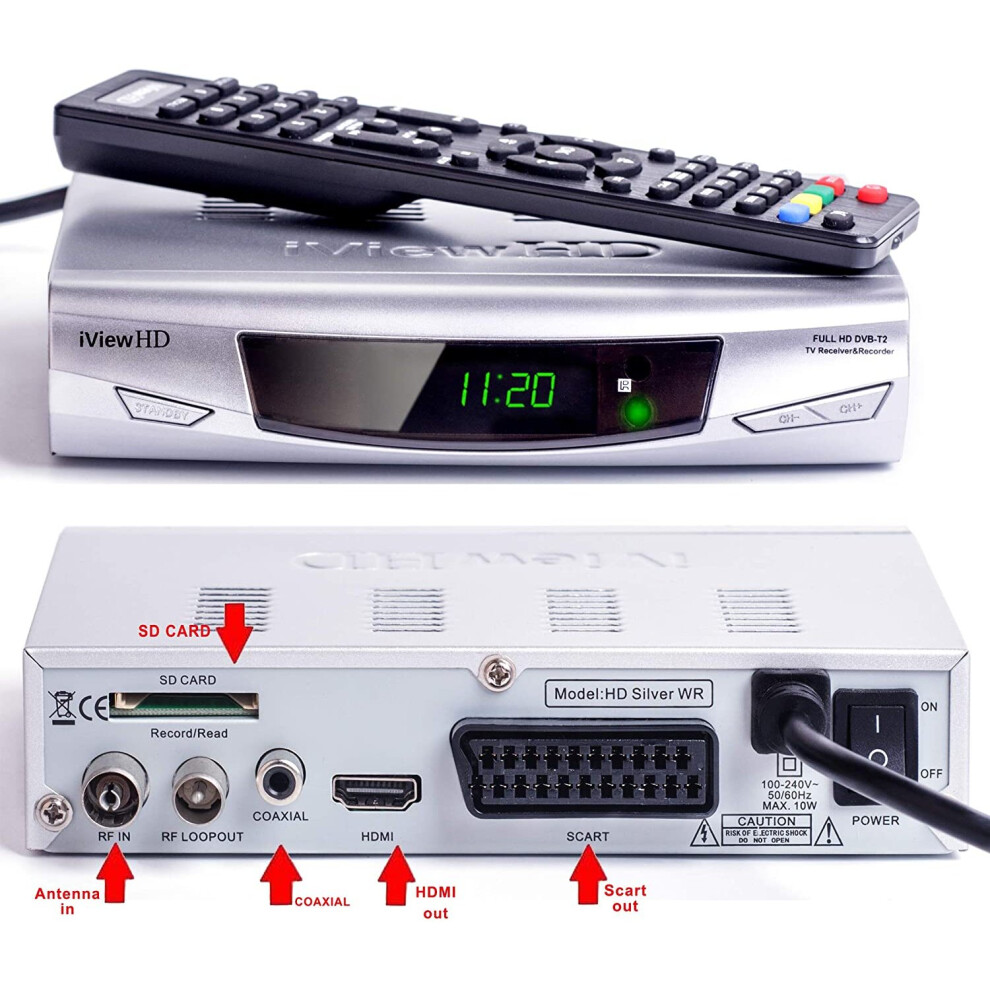 UK FULL HD Freeview Receiver + HD Recorder by USB & SD Card, Analogue to Digital TV Converter 1080P Set Top Box & MP4/MP3/JPG USB M.M Player