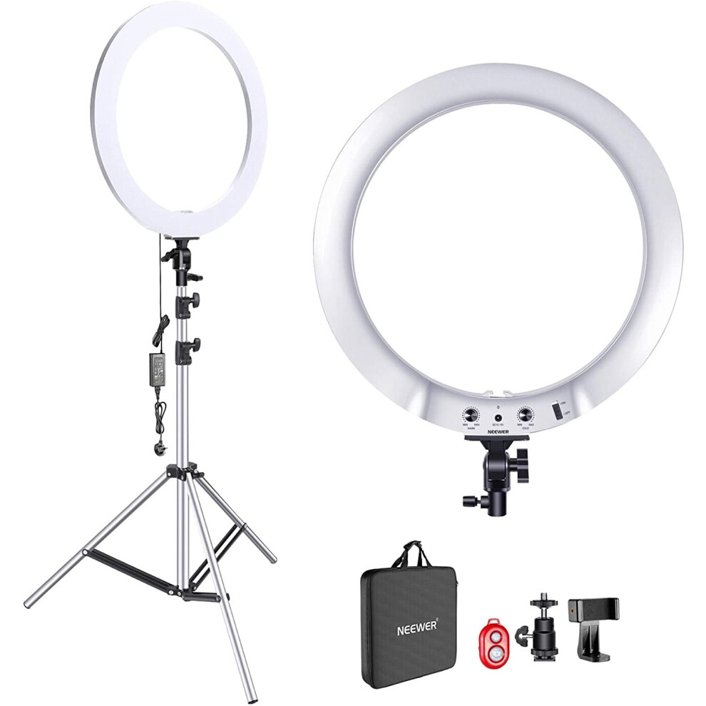 Neewer Upgraded 18-inch Ring Light Silver Metal Lighting Kit: 42W 3200-5600K Ring Light with Silver Aluminium Alloy Shell and Silver Stainle