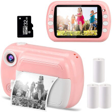GlobalCrown Instant Cameras for Kids,3.5 Inch Screen Instant Print Camera 1080P Video Child Digital Instant Camera Gifts for 3-12 Year Old B