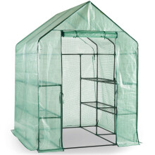 Walk In Greenhouse - 8 Shelves, Roll Up Zip Panel Door Re-enforced Cover