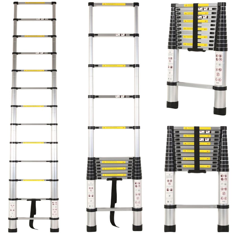 3.8M Aluminium Telescopic Folding Ladder Extendable 13 Step Non Slip Safety