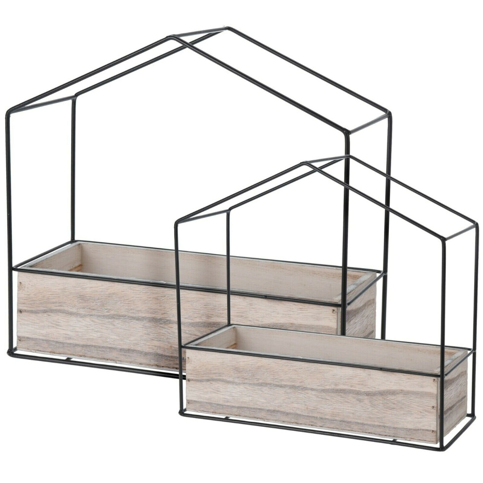 Retro Vintage Home Decor Set 2 Piece House shaped Metal Wood Shelf