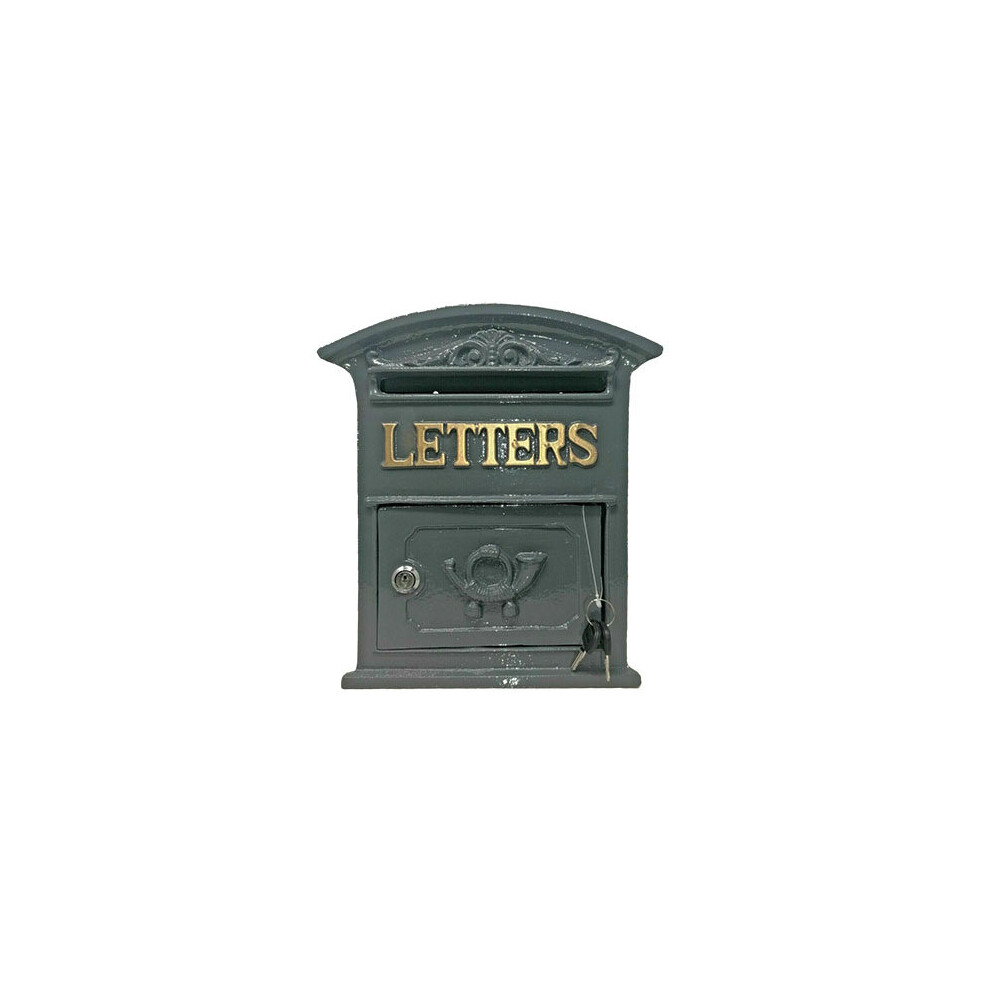 Old Style Grey Cast Iron Wall Mounted Post Box 27cm x 31cm x 9cm