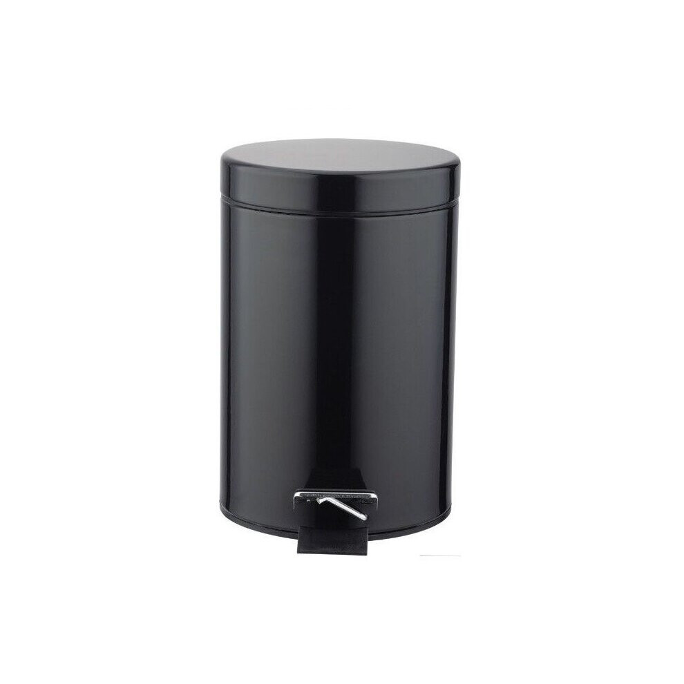 (Black, 3 Litre) Pedal Bin Steel Round Bin Inner Bucket Toilet Bath