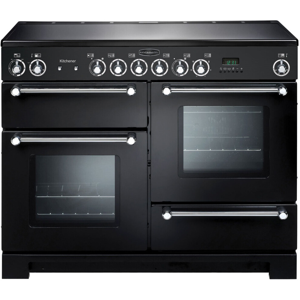 Rangemaster Kitchener KCH110ECBL/C 110cm Electric Range Cooker with Ceramic Hob - Black / Chrome