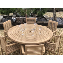 Teak Round Table 150cm 6 stacking chairs