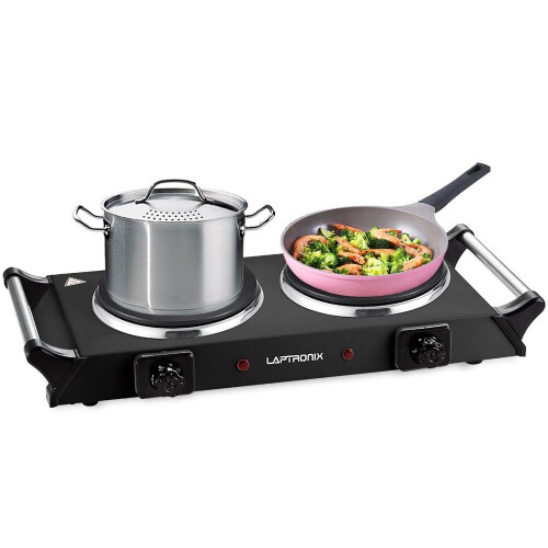 Hometronix 2500w Dual Hob Portable Cooker | Black Electric Hob
