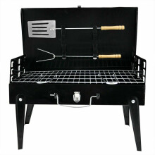 Charcoal BBQ Grill Portable Barbecue and Utensils Outdoor Garden Picnic Camping