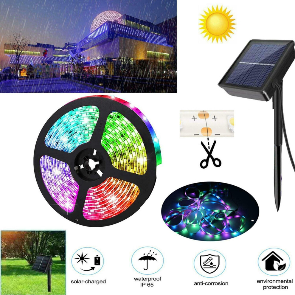 5M RGB Solar Powered LED Light Strip Outdoor Garden Tape String Light