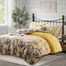 (Ochre Blossom, Super King) Reversible Duvet Quilt Cover Floral Bedding Sets