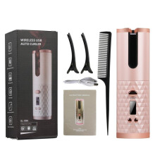 (Pink) Cordless Automatic Rotating Hair Curler Iron