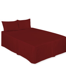 (Burgundy, Super King) Pleated Base Valance Sheets Polycototn Plain Dyed