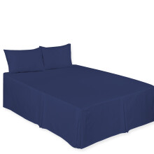(Navy Blue, King) Pleated Base Valance Sheets Polycototn Plain Dyed