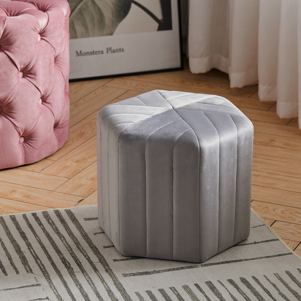 (Grey) Footstool Velvet Pouffe Ottoman Vanity Dressing Table Chair Shoes Stool-image-OPC-P7TGMFV-NEW