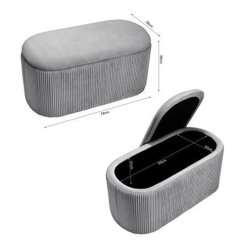 Living And Home (Grey) Tufted Velvet Oval Storage Ottoman Stool 2