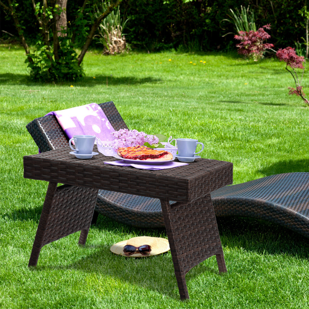 Outdoor Patio Rattan Wicker Coffee Table Folding Portable for Poolside