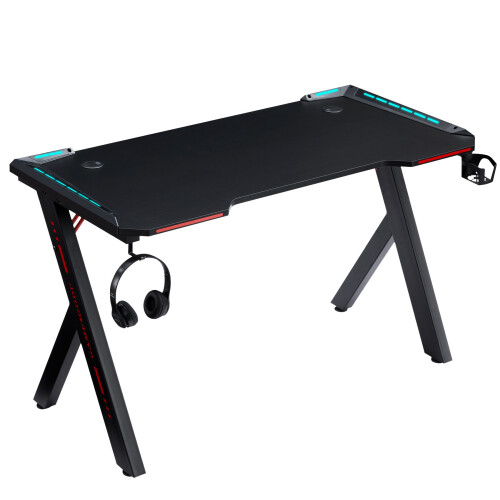 Tribesigns Black PC Gaming Desk With LED Lights & Headphone Hook on OnBuy