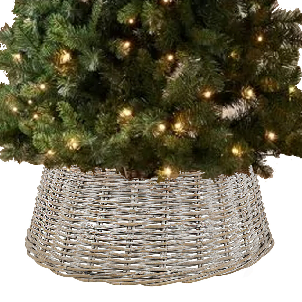 (White Medium) Large Christmas Xmas Rattan Wicker Base Tree Skirt