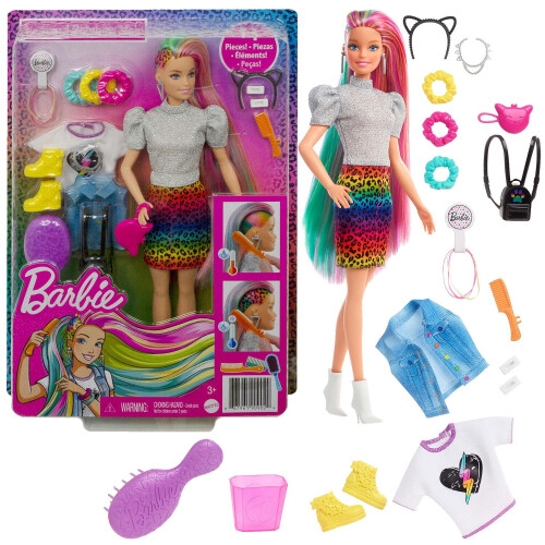 Barbie Barbie Leopard Rainbow Hair Doll with Colour-Change Feature