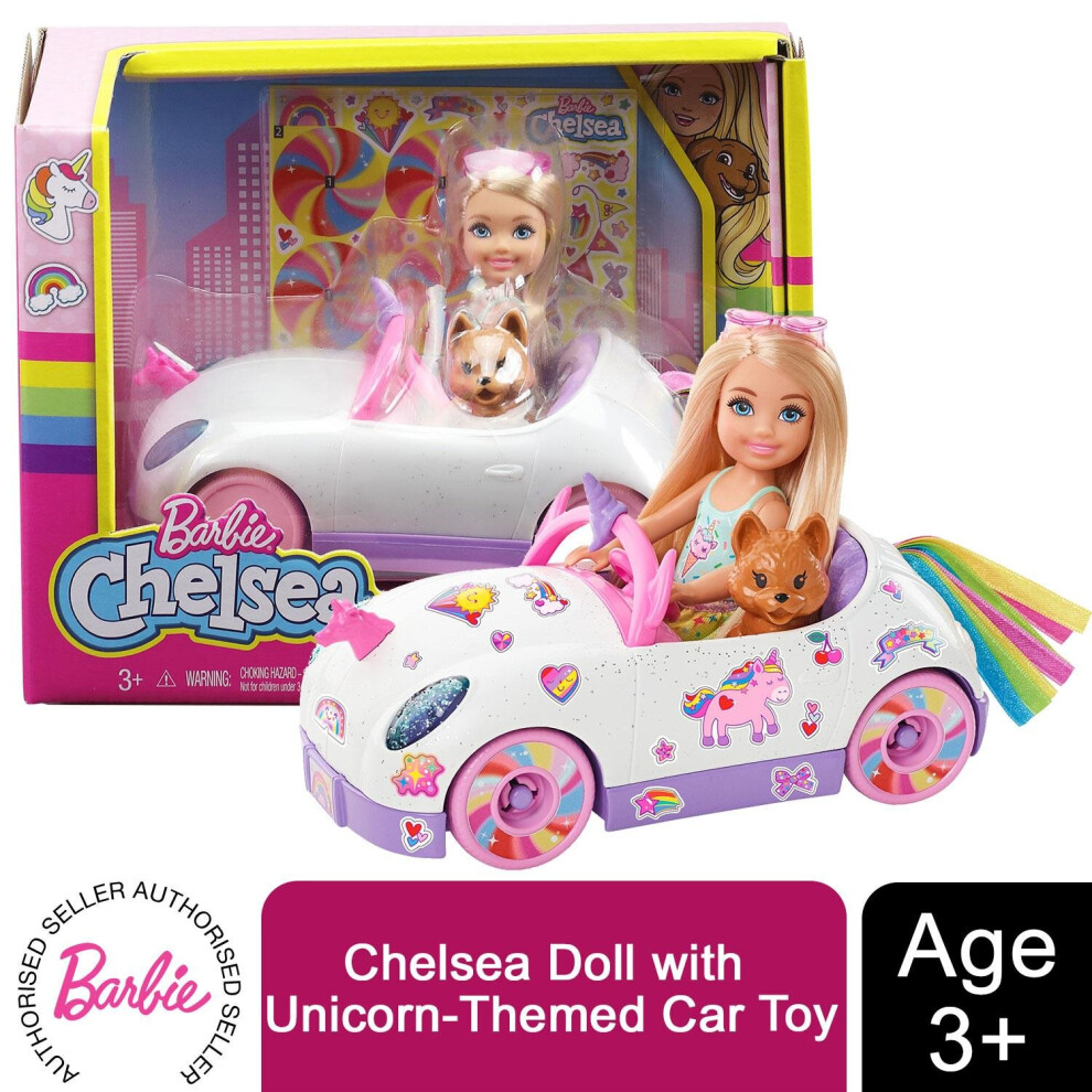 Barbie Chelsea Doll With Unicorn-Themed Car Toy