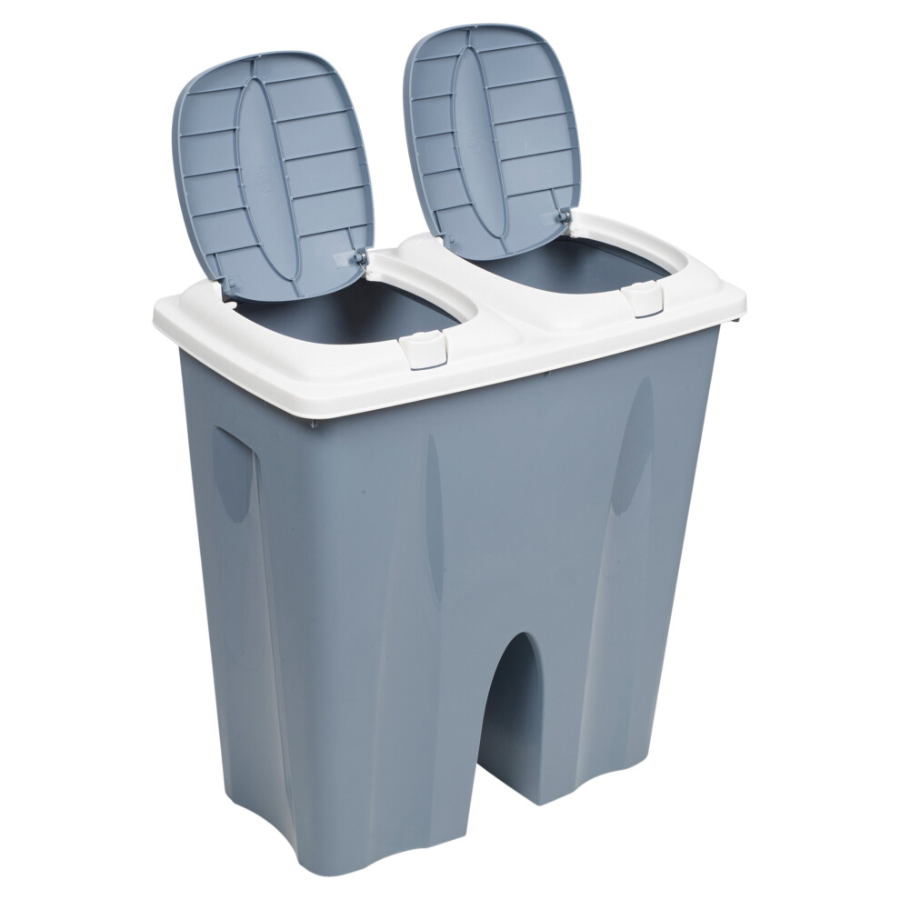 (Light Blue) 2x25L Duo Rubbish Plastic Cardboard Recycling Bin