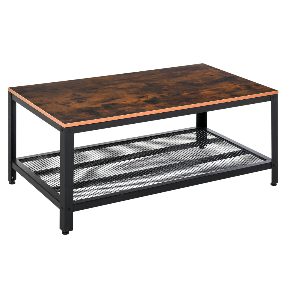 HOMCOM 2-Tier Wooden Coffee Table Retro Industrial Style Side Desk-image-OPC-PQVNKZ-NEW