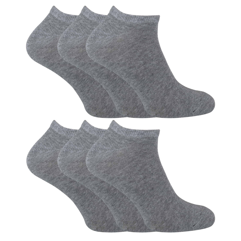 (Grey) SOCK SNOB - 6 Pack Ladies Cotton Low Cut Quarter Gym / Trainer Socks