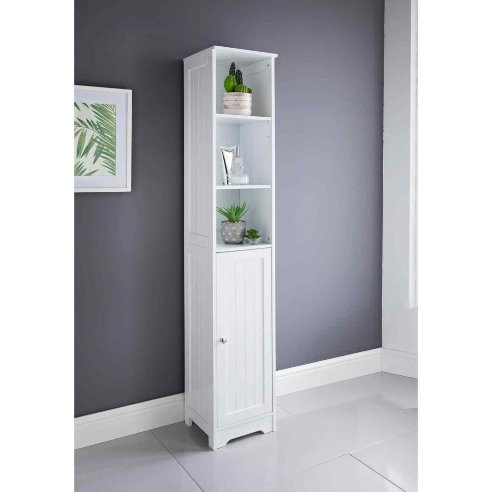 White Wood Tall Boy Storage Cabinet Unit Bathroom Cupboard Standing G-0062