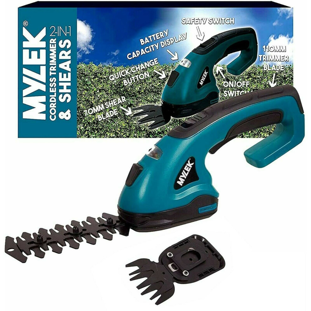 Mylek 2-In-1 Li-Ion Cordless Hedge Trimmer & Grass Shears