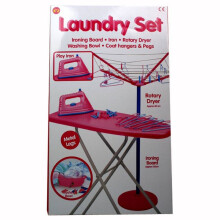 Laundry and Ironing Set for Kids – Realistic Rotary Airer, Pegs, Hangers, Washing Bowl & Ironing Board Toy