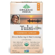 Organic India, Chá de Tulsi, Turmeiric, Sem Caféina, 18 Sacos de Infusão, 1,2 oz (34,2 g)