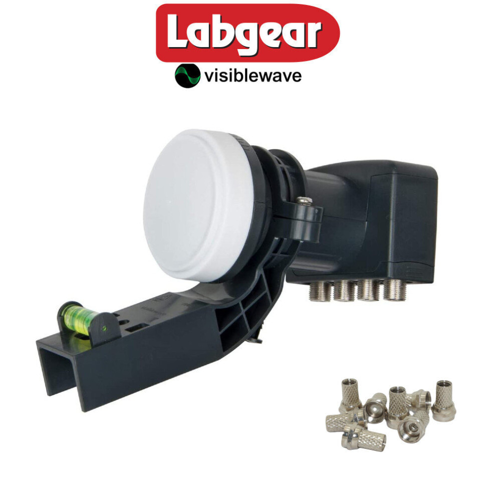 (MK4 Quad LNB+ 8 F Plugs) MK4 Sky Quad 4 Way Visiblewave Digital LNB for Sky+ HD Freesat + 8 F Type Plugs