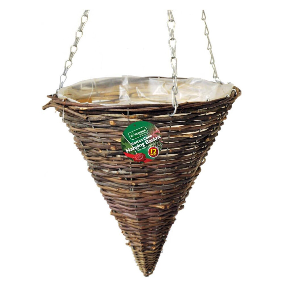12inch Dark Rattan Cone Shape Heavy Duty Hanging Basket Flower Plant Pot Planter