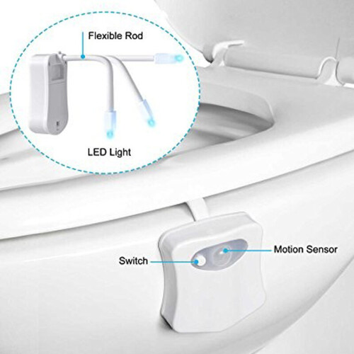 Toilet Night Light 2PK Motion Sensor Bowl Light Bathroom 8 Colours 2